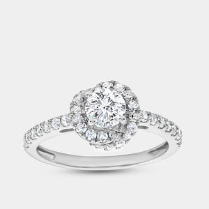 Gilded 1 Carat Lab-Grown Diamond Engagement Ring with a Round-Shaped Center, a Knotted Round Halo and a Classic Shank
