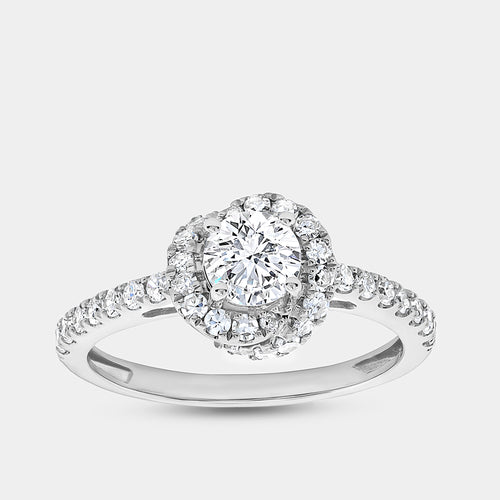 Gilded 1 Carat Lab-Grown Diamond Engagement Ring with a Round-Shaped Center, a Knotted Round Halo and a Classic Shank