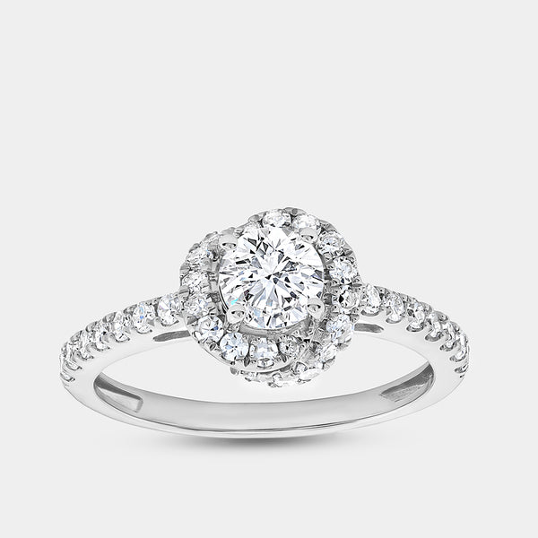 1 Carat Lab-Grown Diamond Engagement Ring with a Round-Shaped Center, a Knotted Round Halo and a Classic Shank — GILDED New York