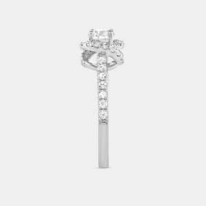 Gilded 1 Carat Lab-Grown Diamond Engagement Ring with a Round-Shaped Center, a Knotted Round Halo and a Classic Shank