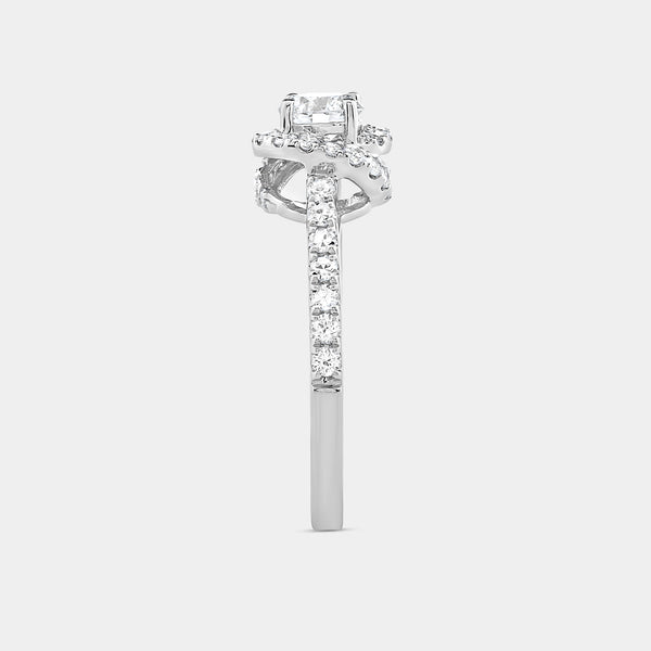 1 Carat Lab-Grown Diamond Engagement Ring with a Round-Shaped Center, a Knotted Round Halo and a Classic Shank — GILDED New York