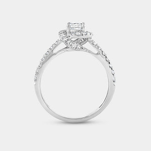 Gilded 1 Carat Lab-Grown Diamond Engagement Ring with a Round-Shaped Center, a Knotted Round Halo and a Classic Shank