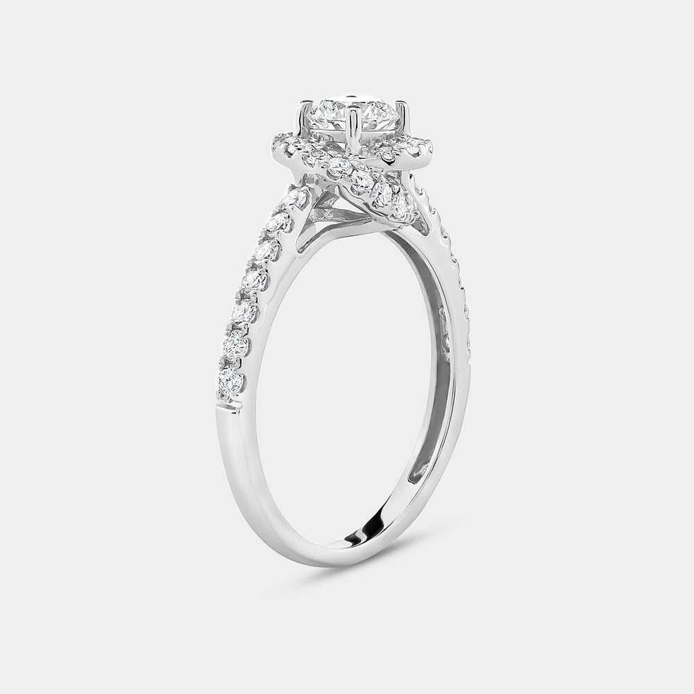 Gilded 1 Carat Lab-Grown Diamond Engagement Ring with a Round-Shaped Center, a Knotted Round Halo and a Classic Shank