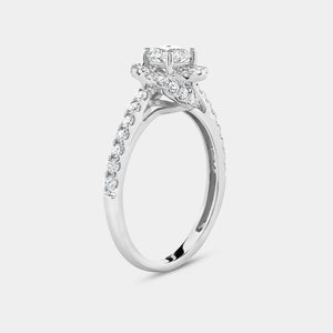 Gilded 1 Carat Lab-Grown Diamond Engagement Ring with a Round-Shaped Center, a Knotted Round Halo and a Classic Shank