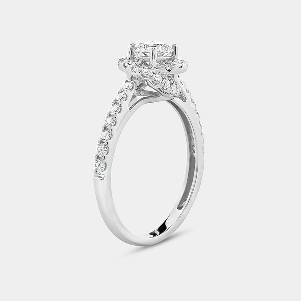 1 Carat Lab-Grown Diamond Engagement Ring with a Round-Shaped Center, a Knotted Round Halo and a Classic Shank — GILDED New York