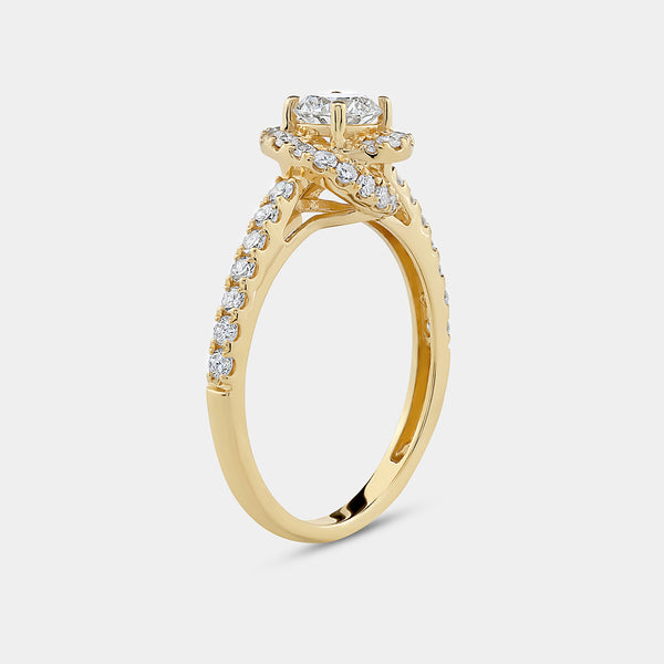 1 Carat Lab-Grown Diamond Engagement Ring with a Round-Shaped Center, a Knotted Round Halo and a Classic Shank — GILDED New York