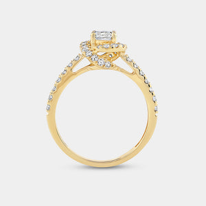 Gilded 1 Carat Lab-Grown Diamond Engagement Ring with a Round-Shaped Center, a Knotted Round Halo and a Classic Shank