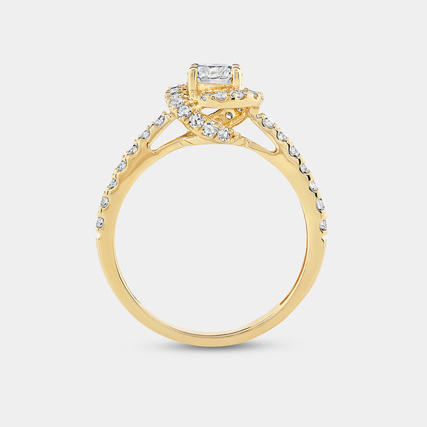1 Carat Lab-Grown Diamond Engagement Ring with a Round-Shaped Center, a Knotted Round Halo and a Classic Shank — GILDED New York