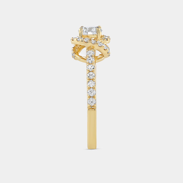 1 Carat Lab-Grown Diamond Engagement Ring with a Round-Shaped Center, a Knotted Round Halo and a Classic Shank — GILDED New York