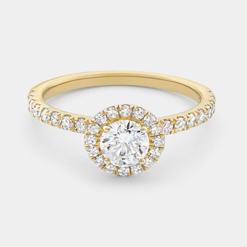 Gilded 1 Carat Lab-Grown Diamond Halo Engagement Ring with a Classic Shank