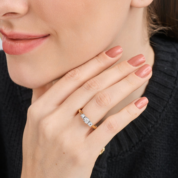 Gilded 1/4 Carat Lab-Grown Diamond Round-Shaped Three-Stone Ring Set In An Illusion Plate
