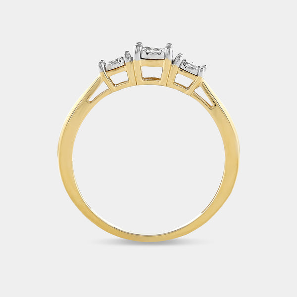 Gilded 1/4 Carat Lab-Grown Diamond Round-Shaped Three-Stone Ring Set In An Illusion Plate