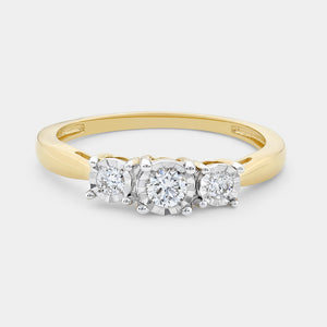 Gilded 1/4 Carat Lab-Grown Diamond Round-Shaped Three-Stone Ring Set In An Illusion Plate