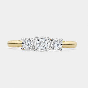 Gilded 1/4 Carat Lab-Grown Diamond Round-Shaped Three-Stone Ring Set In An Illusion Plate