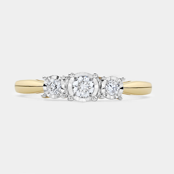 Gilded 1/4 Carat Lab-Grown Diamond Round-Shaped Three-Stone Ring Set In An Illusion Plate