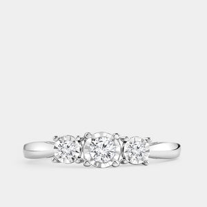 Gilded 1/4 Carat Lab-Grown Diamond Round-Shaped Three-Stone Ring Set In An Illusion Plate
