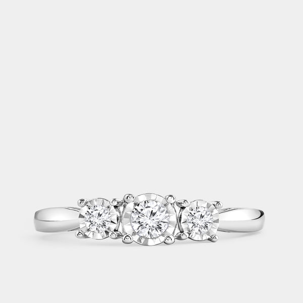 Gilded 1/4 Carat Lab-Grown Diamond Round-Shaped Three-Stone Ring Set In An Illusion Plate