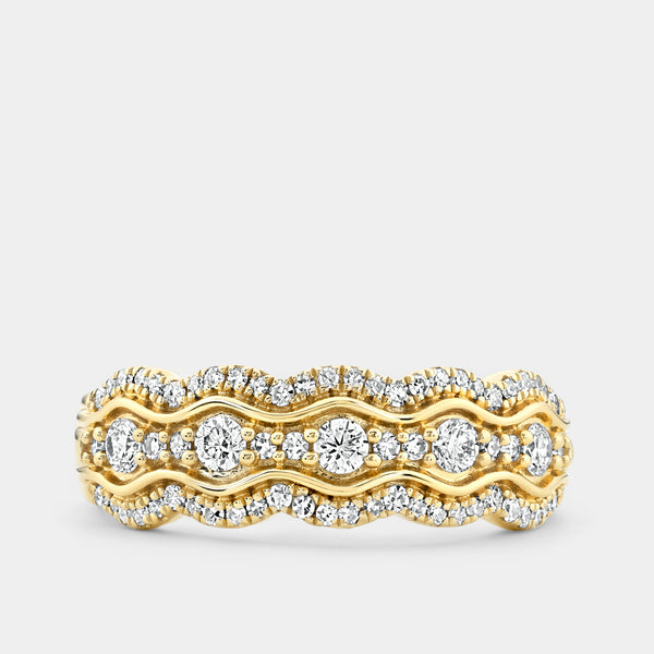 Gilded 1/2 Carat Lab-Grown Diamond Three-Row Scallop Anniversary Band