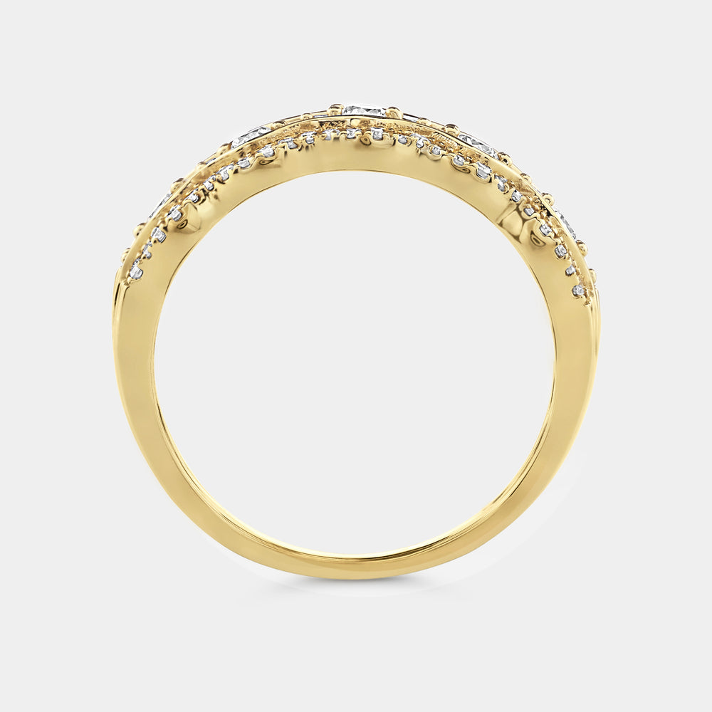 Gilded 1/2 Carat Lab-Grown Diamond Three-Row Scallop Anniversary Band