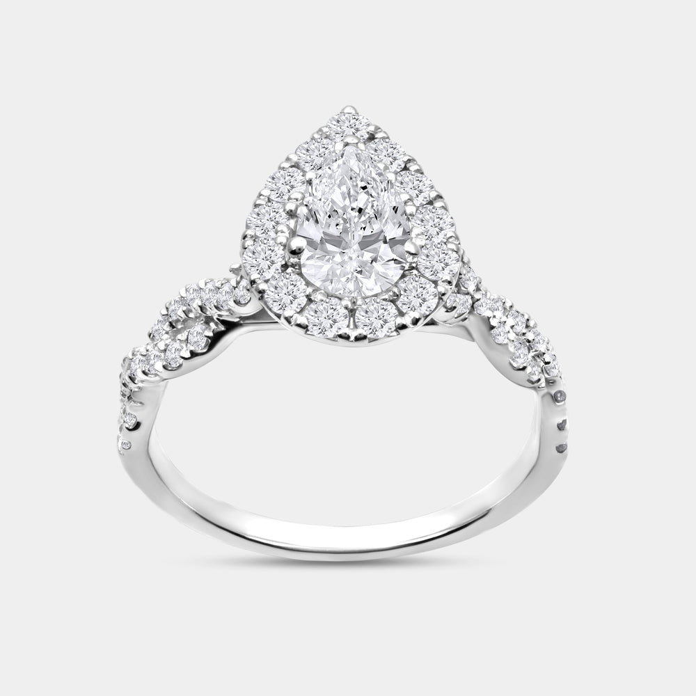 Gilded 1 and 3/4 Carat Lab-Grown Diamond Pear-Shaped Halo Engagement Ring, with a Braided Shank
