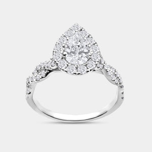 Gilded 1 and 3/4 Carat Lab-Grown Diamond Pear-Shaped Halo Engagement Ring, with a Braided Shank