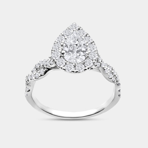 1 and 3/4 Carat Lab-Grown Diamond Pear-Shaped Halo Engagement Ring, with a Braided Shank — GILDED New York