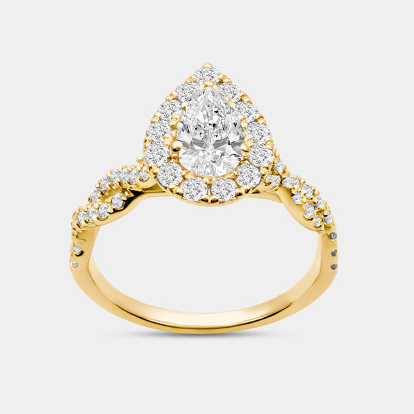 1 and 3/4 Carat Lab-Grown Diamond Pear-Shaped Halo Engagement Ring, with a Braided Shank — GILDED New York