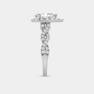 Gilded 1 and 3/4 Carat Lab-Grown Diamond Pear-Shaped Halo Engagement Ring, with a Braided Shank