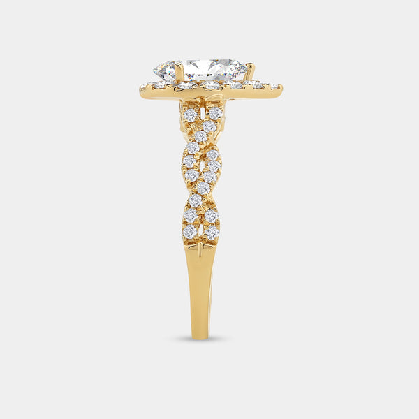 1 and 3/4 Carat Lab-Grown Diamond Pear-Shaped Halo Engagement Ring, with a Braided Shank — GILDED New York