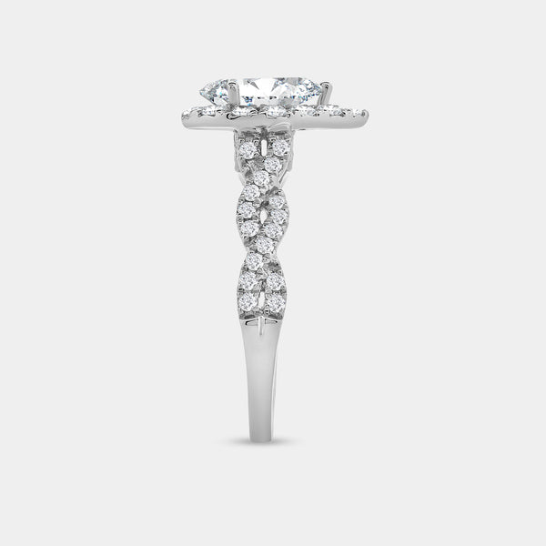 1 and 3/4 Carat Lab-Grown Diamond Pear-Shaped Halo Engagement Ring, with a Braided Shank — GILDED New York