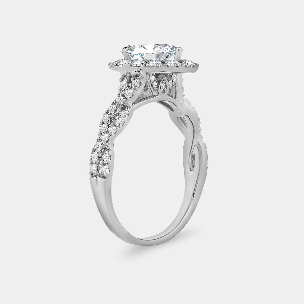 Gilded 1 and 3/4 Carat Lab-Grown Diamond Pear-Shaped Halo Engagement Ring, with a Braided Shank