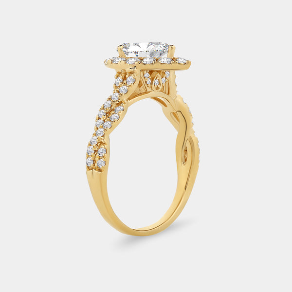 1 and 3/4 Carat Lab-Grown Diamond Pear-Shaped Halo Engagement Ring, with a Braided Shank — GILDED New York