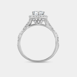 Gilded 1 and 3/4 Carat Lab-Grown Diamond Pear-Shaped Halo Engagement Ring, with a Braided Shank