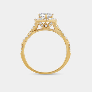 Gilded 1 and 3/4 Carat Lab-Grown Diamond Pear-Shaped Halo Engagement Ring, with a Braided Shank