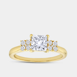 Gilded 1 and 1/4 Carat Lab-Grown Diamond Princess-Cut Solitaire Plus Engagement Ring with Composite Sides
