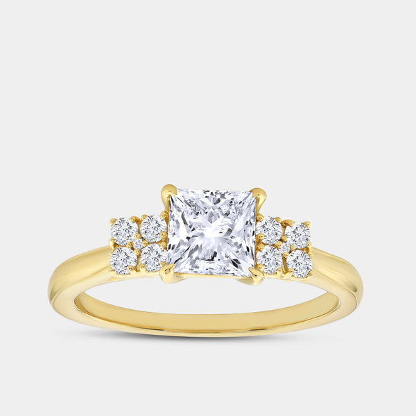 1 and 1/4 Carat Lab-Grown Diamond Princess-Cut Solitaire Plus Engagement Ring with Composite Sides — GILDED New York