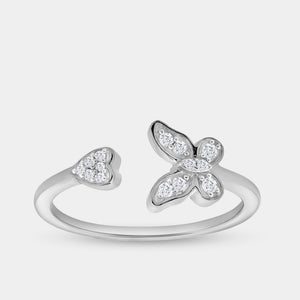 Gilded 1/10 Carat Lab-Grown Diamond Butterfly Heart Stack Ring