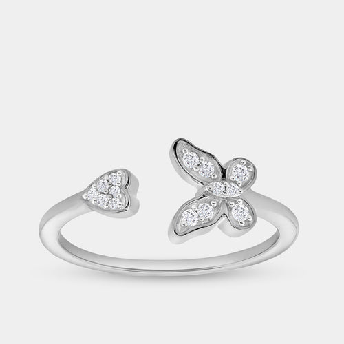 Gilded 1/10 Carat Lab-Grown Diamond Butterfly Heart Stack Ring