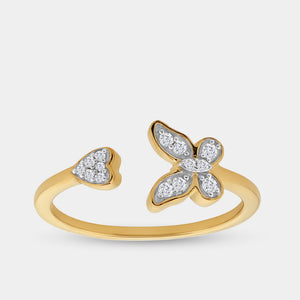 Gilded 1/10 Carat Lab-Grown Diamond Butterfly Heart Stack Ring