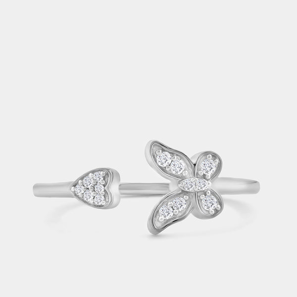 Gilded 1/10 Carat Lab-Grown Diamond Butterfly Heart Stack Ring