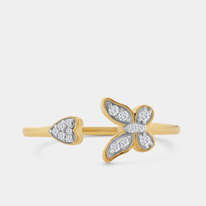 Gilded 1/10 Carat Lab-Grown Diamond Butterfly Heart Stack Ring