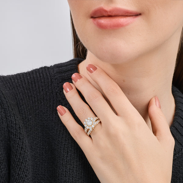 4 Carat Lab-Grown Diamond Engagement Ring Set with a Round-Shaped Center and a Flower Halo — GILDED New York