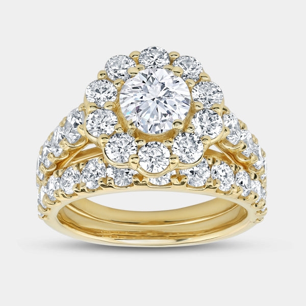 4 Carat Lab-Grown Diamond Engagement Ring Set with a Round-Shaped Center and a Flower Halo — GILDED New York