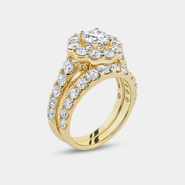 4 Carat Lab-Grown Diamond Engagement Ring Set with a Round-Shaped Center and a Flower Halo — GILDED New York