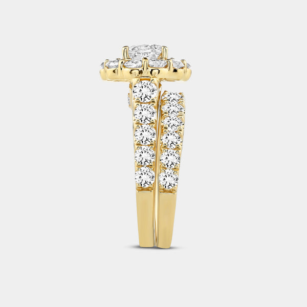 4 Carat Lab-Grown Diamond Engagement Ring Set with a Round-Shaped Center and a Flower Halo — GILDED New York