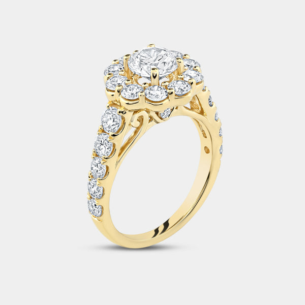 4 Carat Lab-Grown Diamond Engagement Ring Set with a Round-Shaped Center and a Flower Halo — GILDED New York