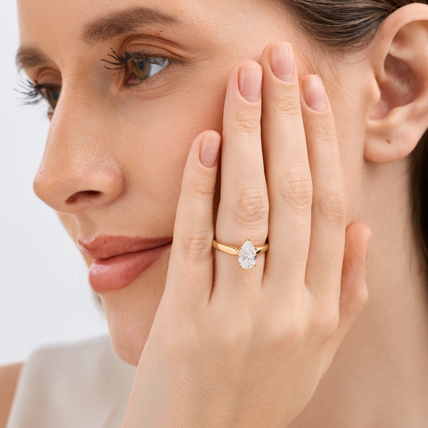 1 and 1/2 Carat Lab-Grown Diamond Pear-Shaped Classic Solitaire Ring — GILDED New York