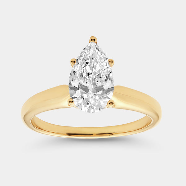 1 and 1/2 Carat Lab-Grown Diamond Pear-Shaped Classic Solitaire Ring — GILDED New York