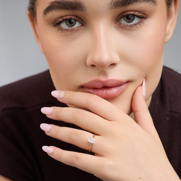 Gilded 1 Carat Lab-Grown Diamond Oval-Shaped Cathedral Solitaire Ring