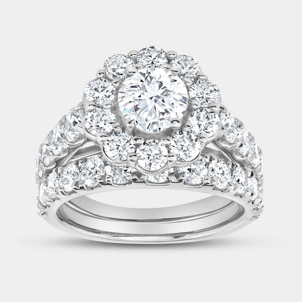 4 Carat Lab-Grown Diamond Engagement Ring Set with a Round-Shaped Center and a Flower Halo — GILDED New York